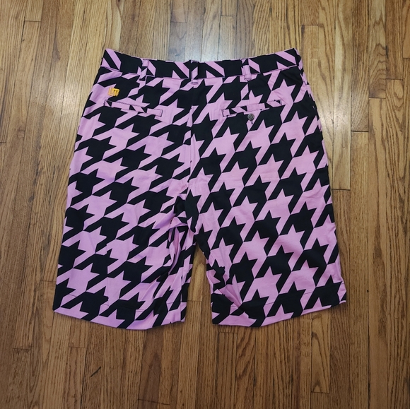 LOUD MOUTH Mens Golf Shorts Size 36 Houndstooth Pink Black - Picture 6 of 7